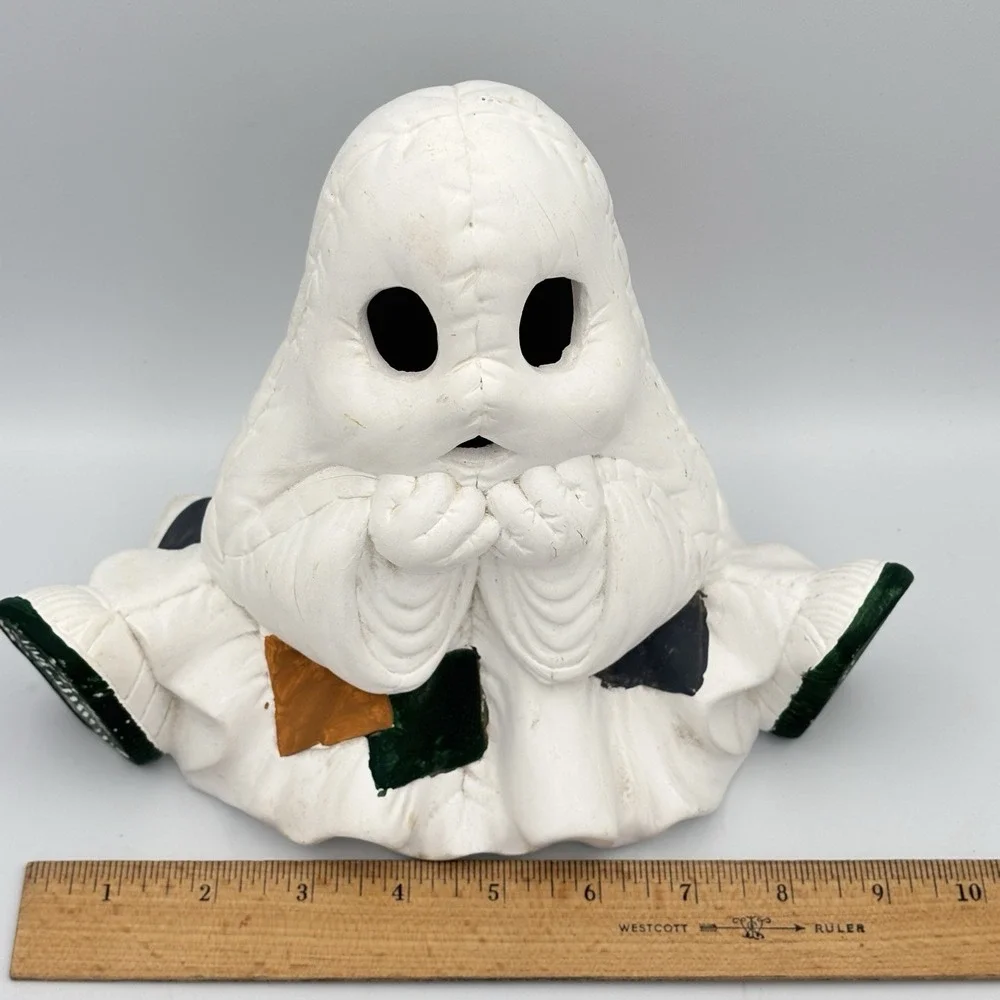 Vintage Halloween Ceramic Patchwork Ghost Rare Holiday Decor Cute & Spooky